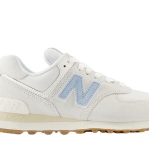 New Balance White and Light Blue Sneakers